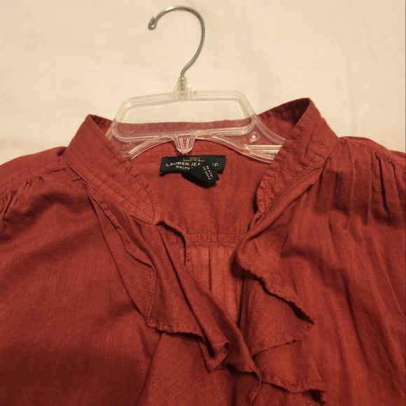 LRL Ralph Lauren Women's Sheer Cotton Ruffled Rust/Red Top - Picture 4 of 9